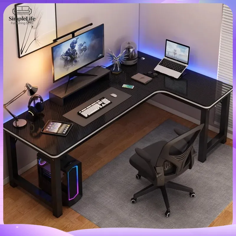 Desk Setup Dual Monitor And Laptop - Corner Gaming Desk Computer Desk for