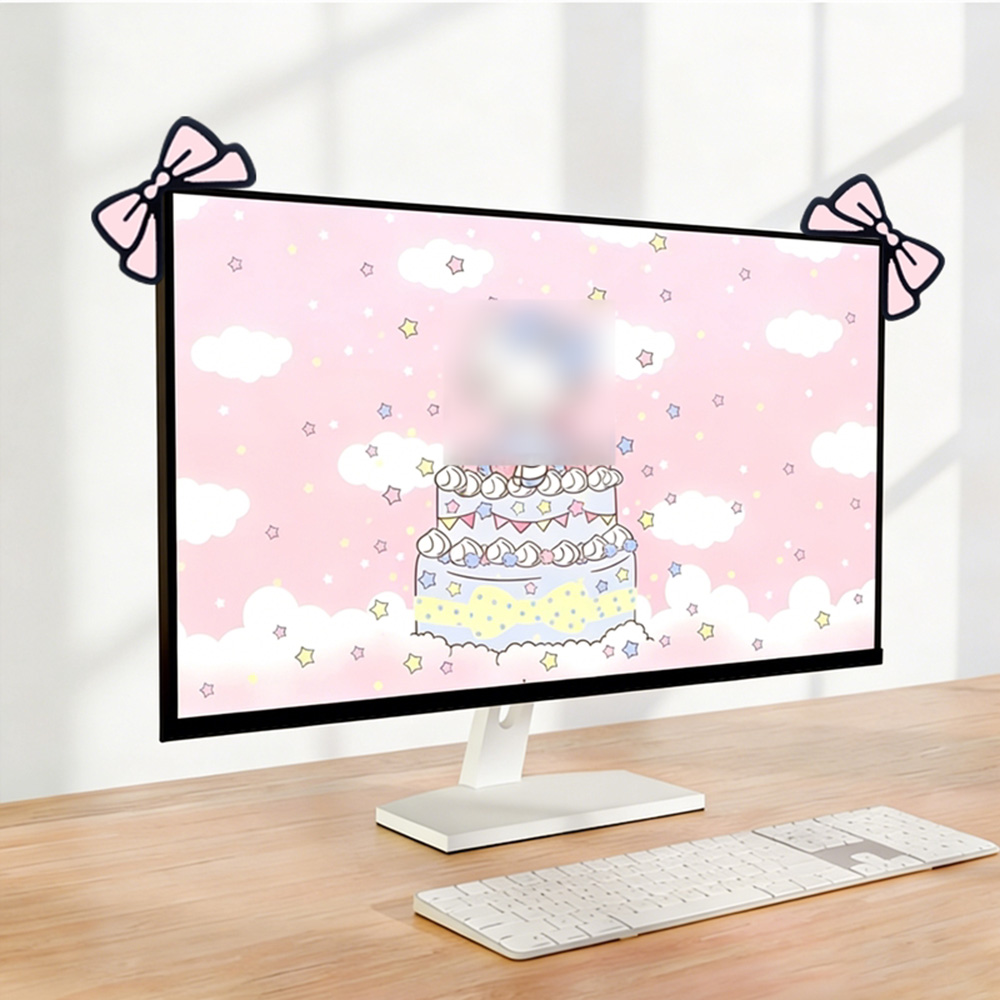 Desk Setup Laptop And Monitor - Cute Pink Bow Monitor Decor Kawaii