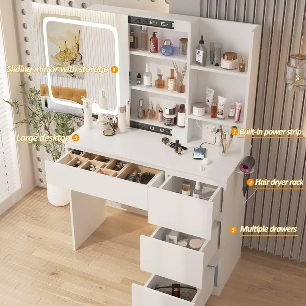 Desk Setup Charging Station - Make Up Vanity Desk with Charging