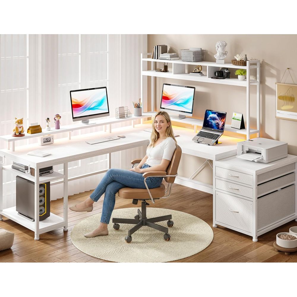 104-inch L-Shaped Desk for Dua - Desk Setup L Shaped review and price