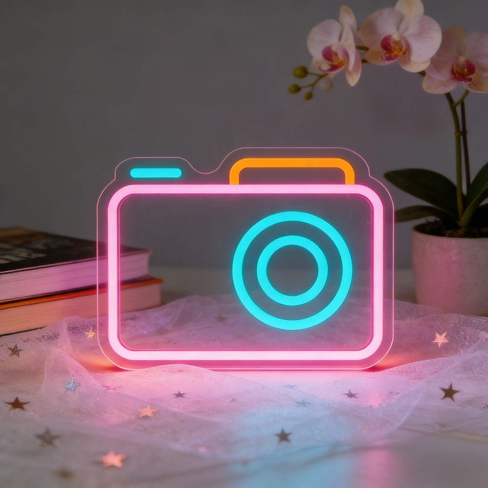 Camera Neon Sign LED Wall Art  - Desk Setup Studio review and price
