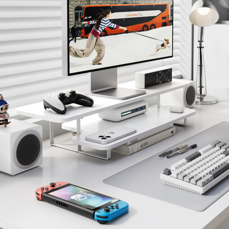 Walnut Finish Monitor Stand Ri - Desk Setup Laptop And Monitor review and price
