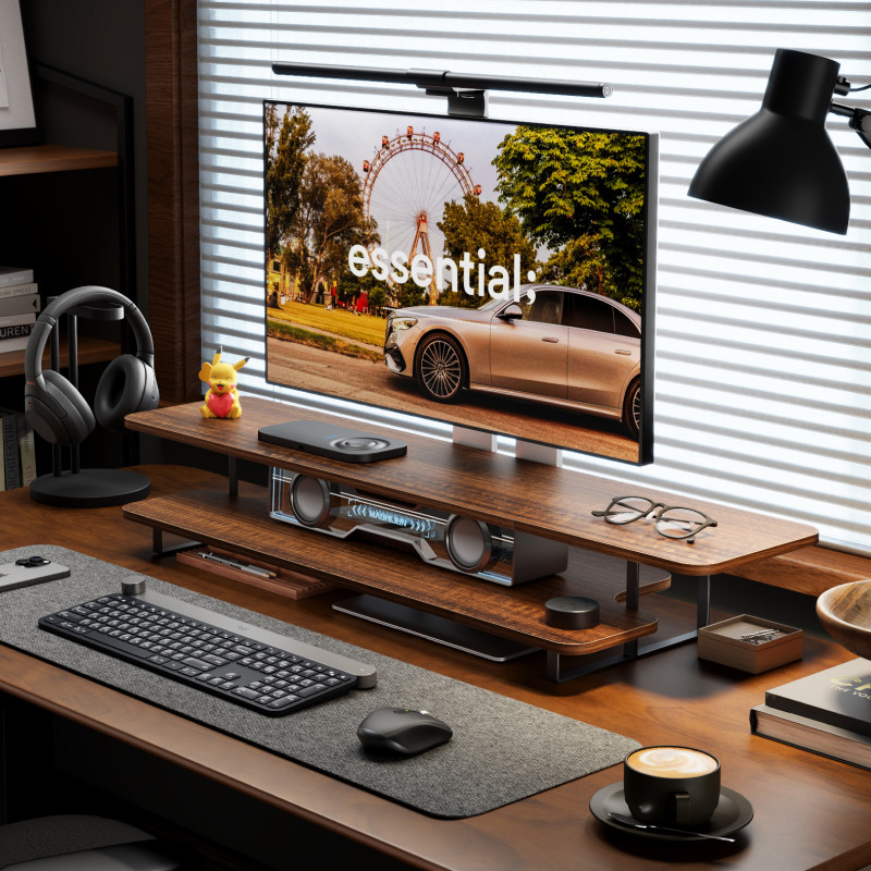 Walnut Finish Monitor Stand Ri - Desk Setup Laptop And Monitor review and price