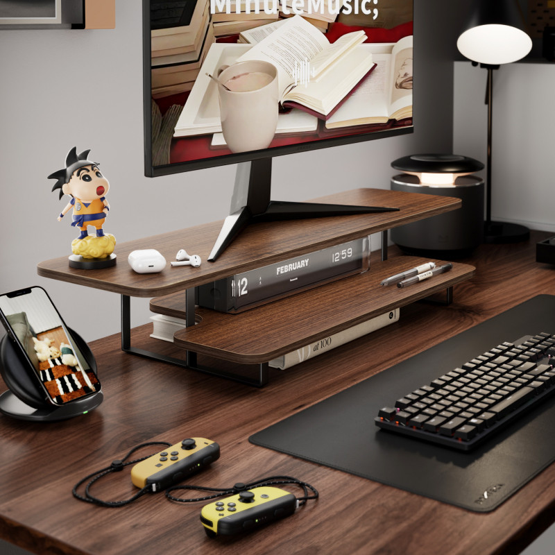 Walnut Finish Monitor Stand Ri - Desk Setup Laptop And Monitor review and price