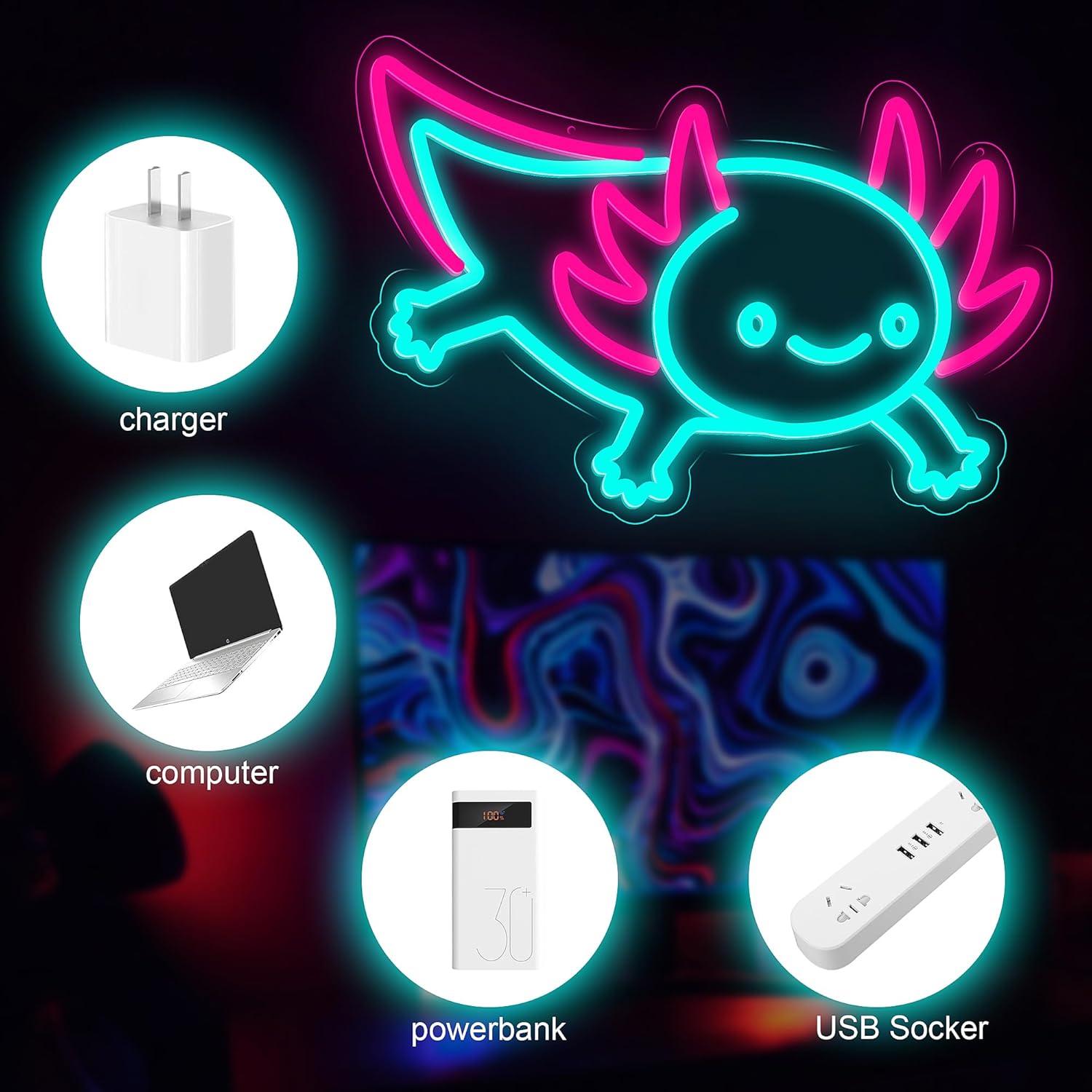 Axolotl Dragon Neon Sign Dimma - Desk Setup Studio review and price