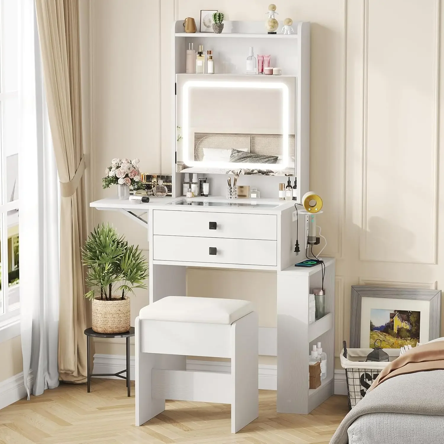 Small Makeup Vanity Desk with  - Desk Setup Charging Station review and price