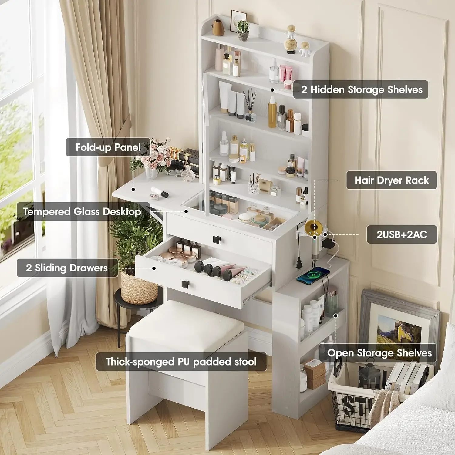 Small Makeup Vanity Desk with  - Desk Setup Charging Station review and price