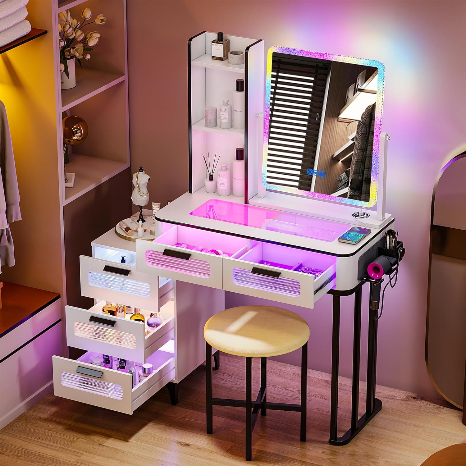 i*-RGB Makeup Vanity Desk with - Desk Setup Charging Station review and price