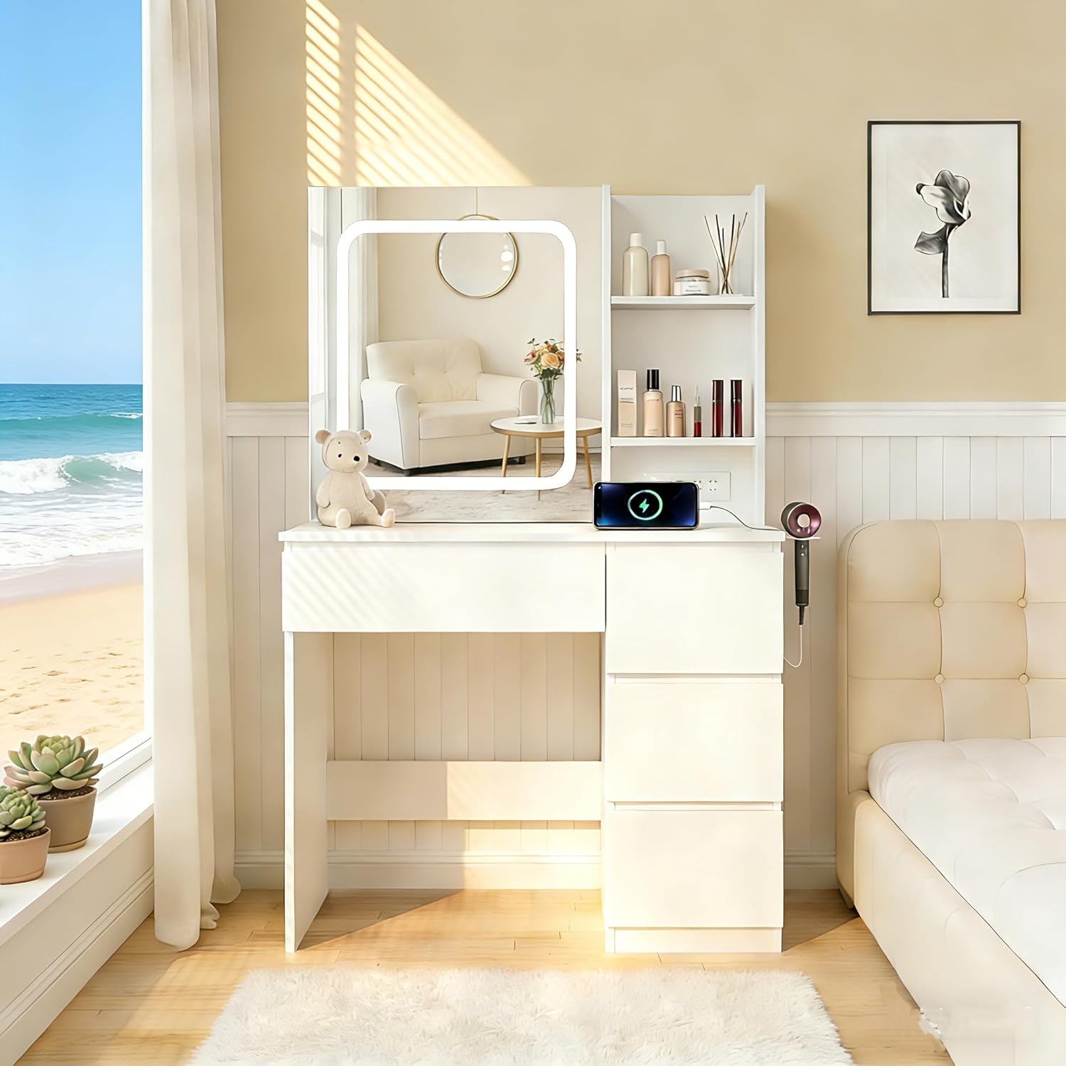 i*-Make Up Vanity Desk with Ch - Desk Setup Charging Station review and price