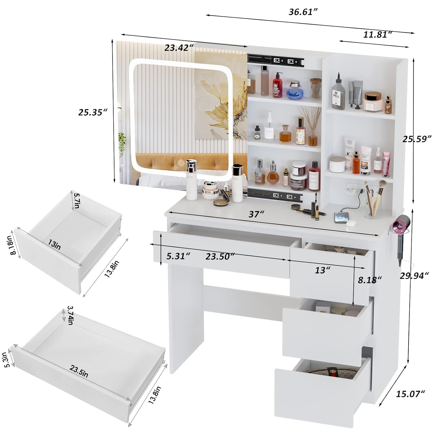 i*-Make Up Vanity Desk with Ch - Desk Setup Charging Station review and price