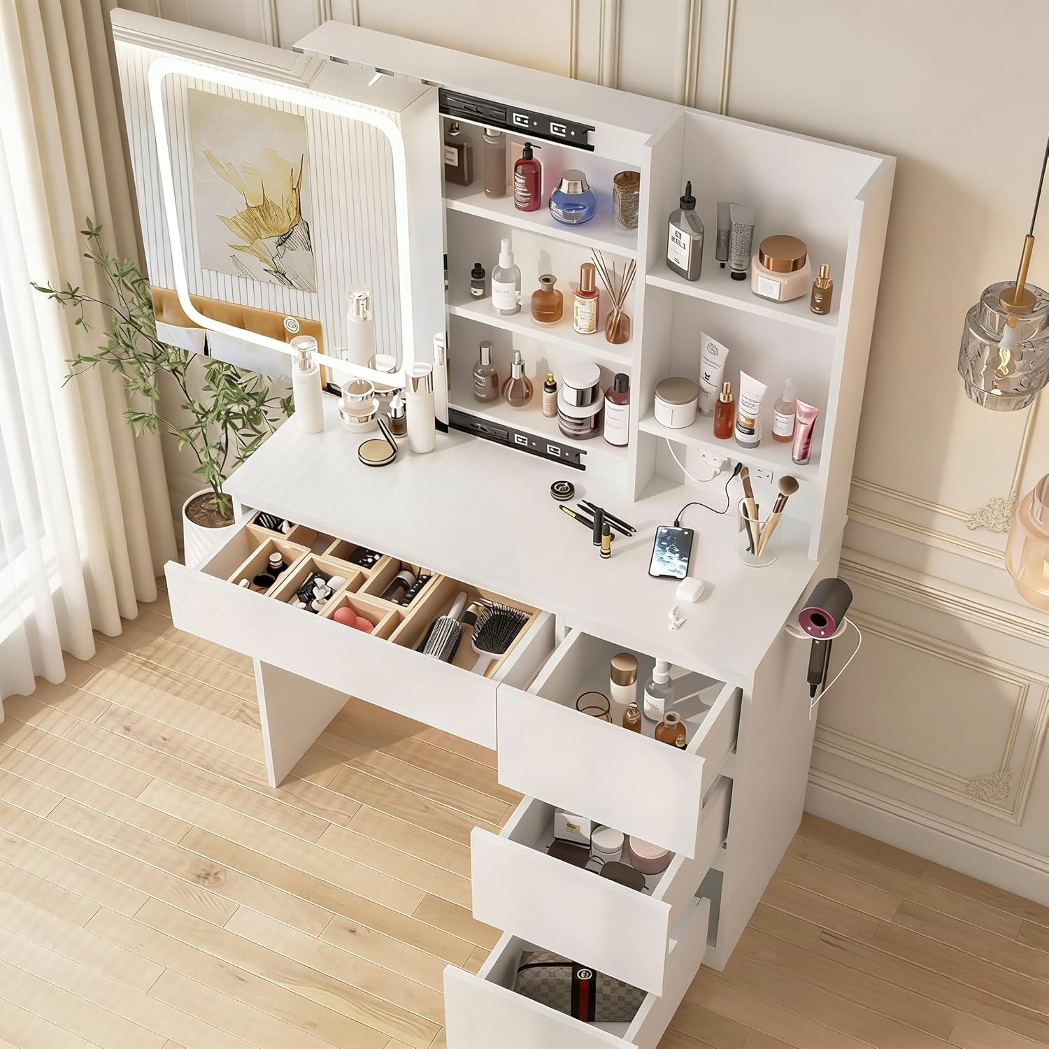 i*-Make Up Vanity Desk with Ch - Desk Setup Charging Station review and price