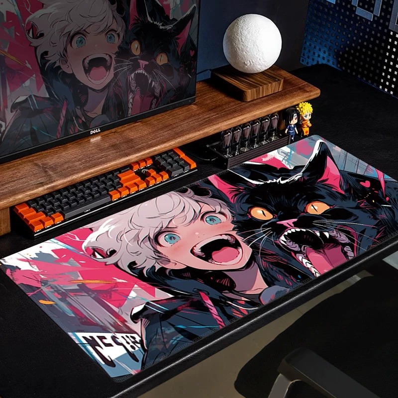 Anime Black Cat Gaming Mouse P - Yellow Desk Setup review and price