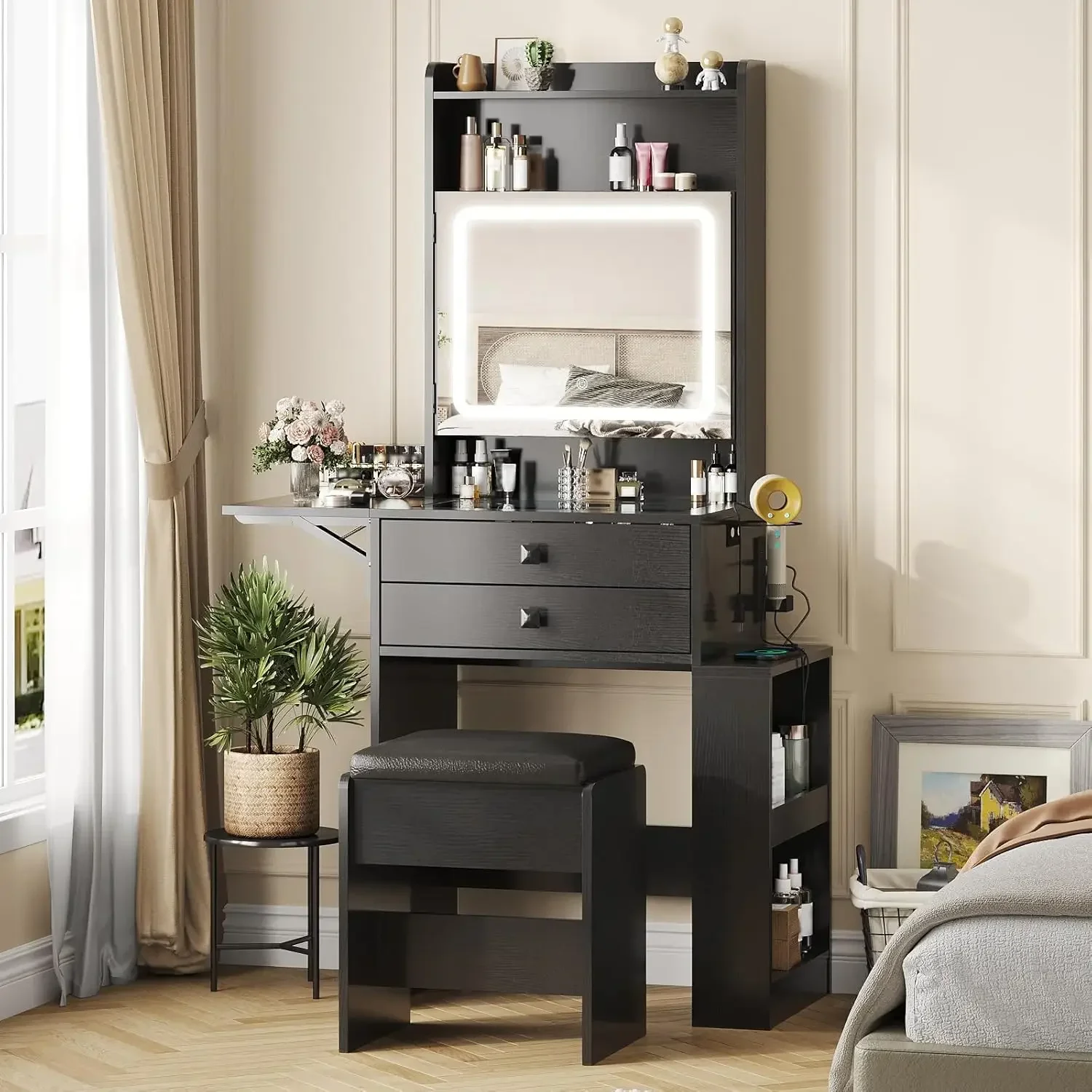 Small Makeup Vanity Desk, 3 Ad - Desk Setup Charging Station review and price