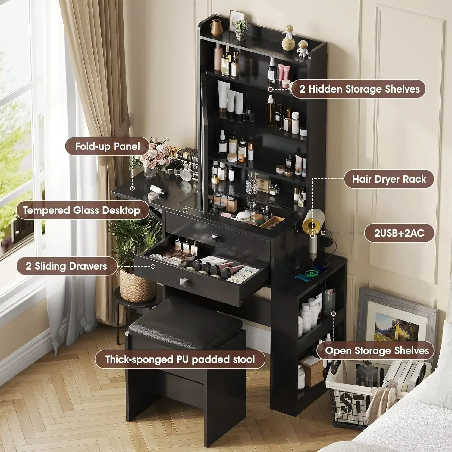 Small Makeup Vanity Desk, 3 Ad - Desk Setup Charging Station review and price