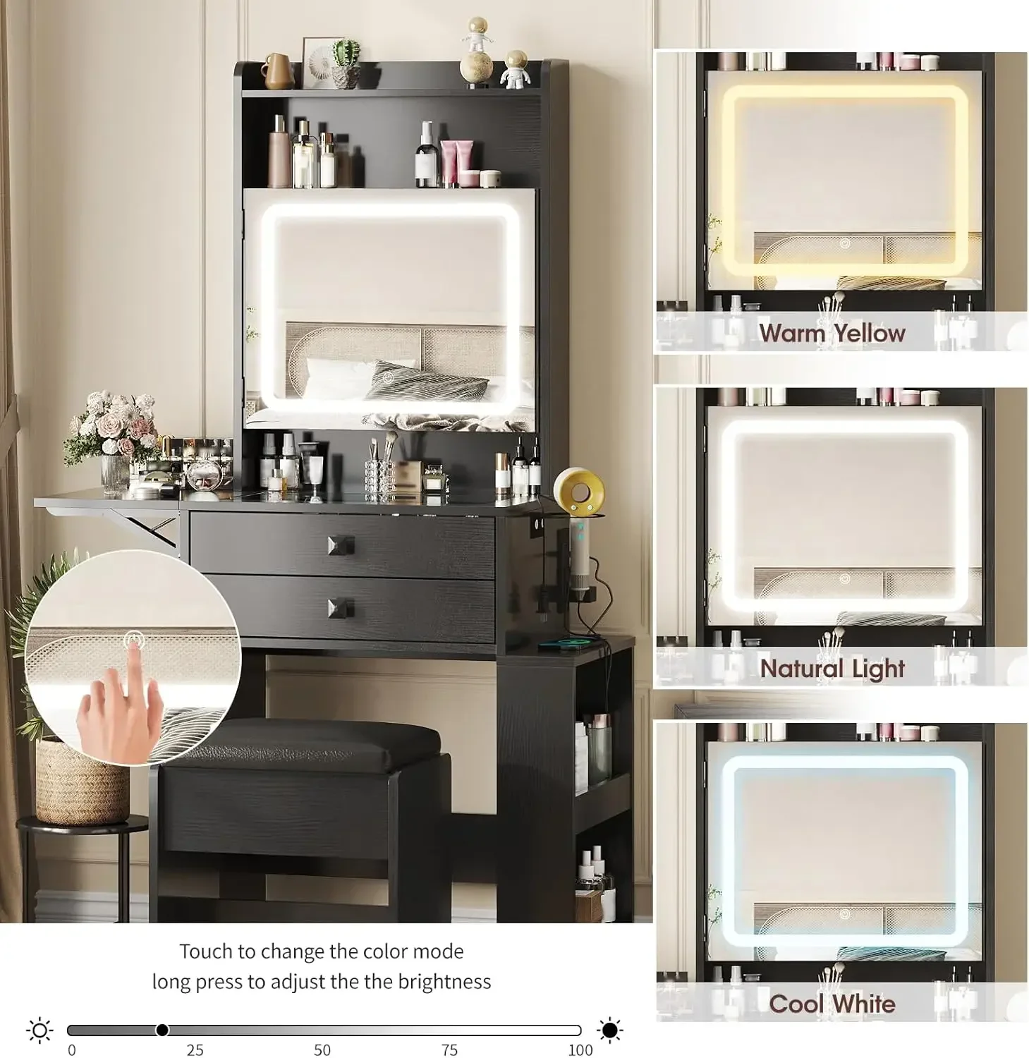 Small Makeup Vanity Desk, 3 Ad - Desk Setup Charging Station review and price