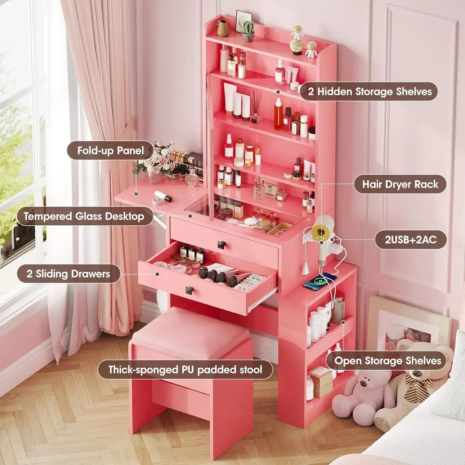 Small Makeup Vanity Desk, 3 Ad - Desk Setup Charging Station review and price