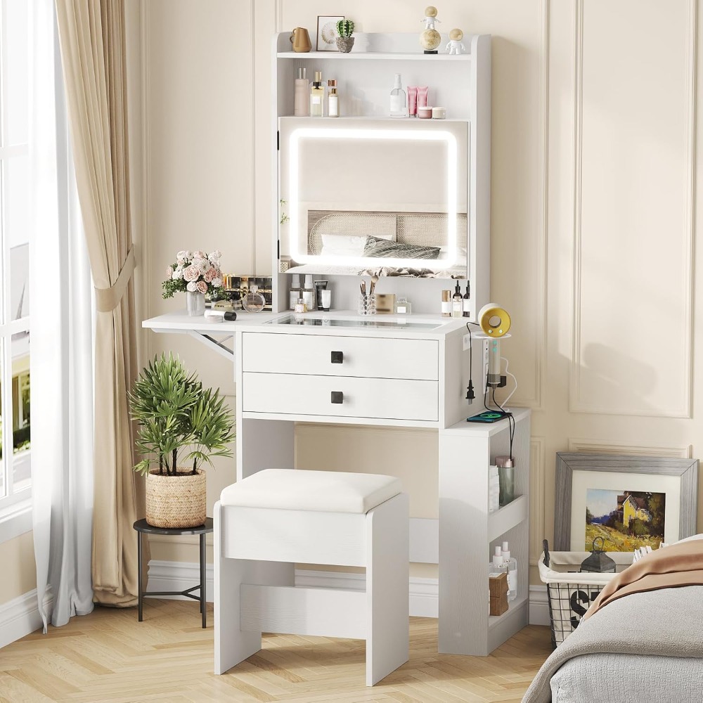 Small Makeup Vanity Desk with  - Desk Setup Charging Station review and price