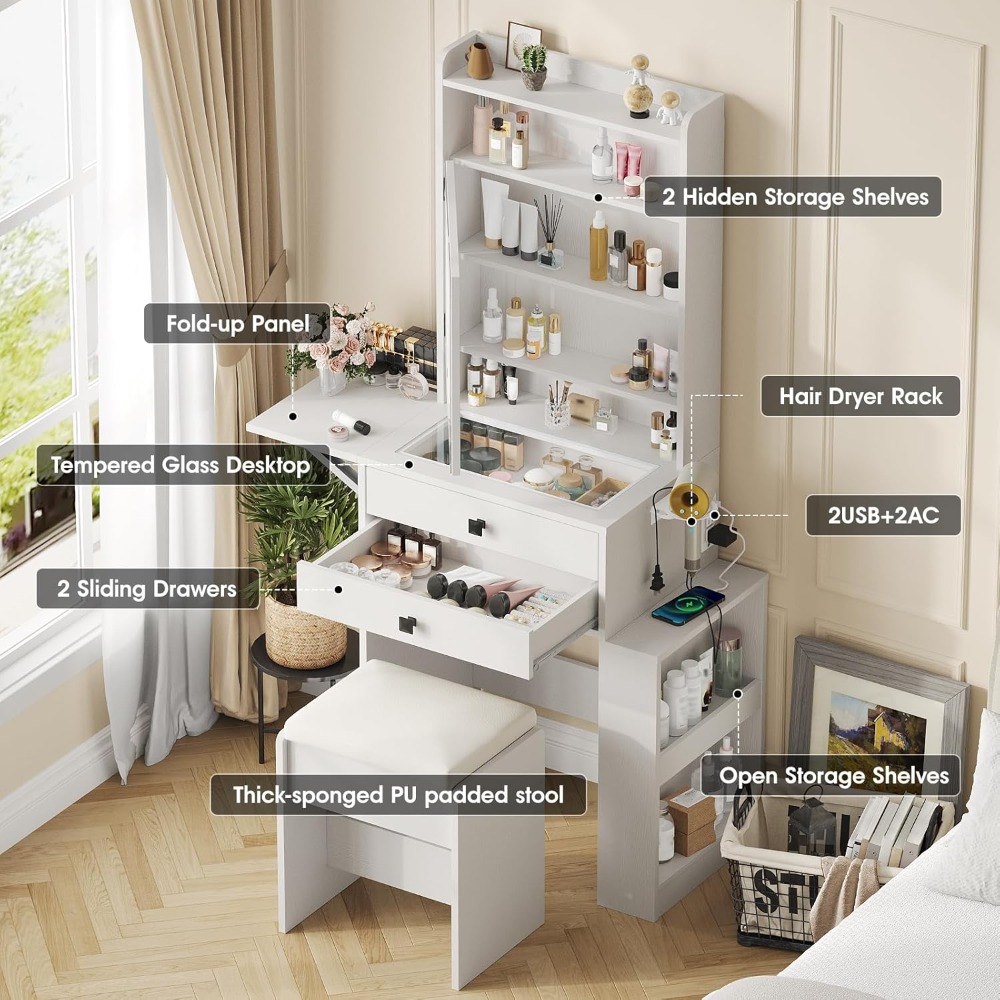 Small Makeup Vanity Desk with  - Desk Setup Charging Station review and price
